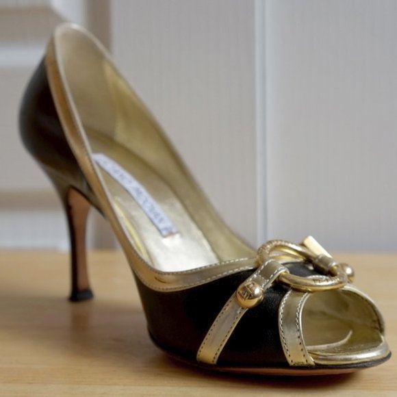 Luciano Padovan black and gold lamé leather shoes - Picture 2 of 13